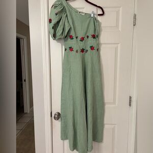 Fanm Mon Linen jumpsuit with Red Floral Detail